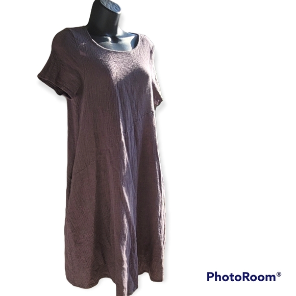 Anysize Spring Summer Soft Linen Cotton Lantern Loose Dress Size Large Gray - Picture 3 of 7